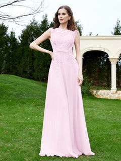 A-Line Chiffon Dress with Flower Appliqued Blushing Pink