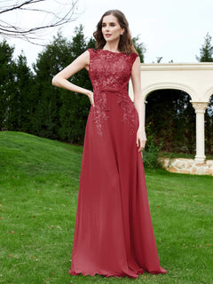 A-Line Chiffon Dress with Flower Appliqued Burgundy Plus Size