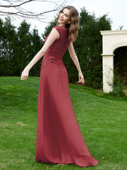 A-Line Chiffon Dress with Flower Appliqued Cinnamon Rose