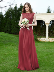 A-Line Chiffon Dress with Flower Appliqued Cinnamon Rose