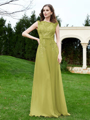 A-Line Chiffon Dress with Flower Appliqued Clover Plus Size