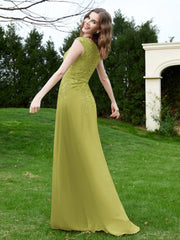 A-Line Chiffon Dress with Flower Appliqued Clover Plus Size