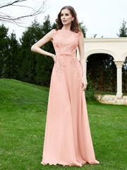 A-Line Chiffon Dress with Flower Appliqued Coral