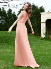 A-Line Chiffon Dress with Flower Appliqued Coral Plus Size