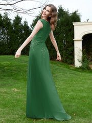 A-Line Chiffon Dress with Flower Appliqued Emerald Plus Size