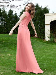 A-Line Chiffon Dress with Flower Appliqued Flamingo Plus Size