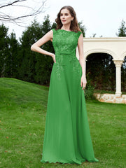 A-Line Chiffon Dress with Flower Appliqued Green