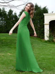 A-Line Chiffon Dress with Flower Appliqued Green