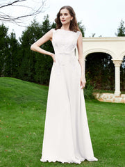 A-Line Chiffon Dress with Flower Appliqued Ivory