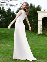 A-Line Chiffon Dress with Flower Appliqued Ivory Plus Size