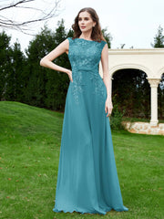 A-Line Chiffon Dress with Flower Appliqued Jade Plus Size