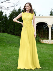 A-Line Chiffon Dress with Flower Appliqued Lemon Plus Size