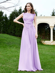 A-Line Chiffon Dress with Flower Appliqued Lilac Plus Size