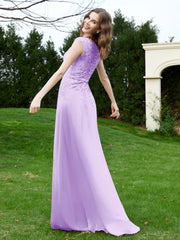 A-Line Chiffon Dress with Flower Appliqued Lilac