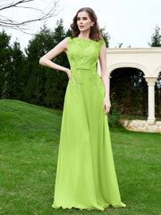 A-Line Chiffon Dress with Flower Appliqued Lime Green
