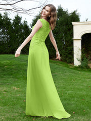 A-Line Chiffon Dress with Flower Appliqued Lime Green Plus Size