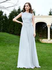 A-Line Chiffon Dress with Flower Appliqued Mist Plus Size