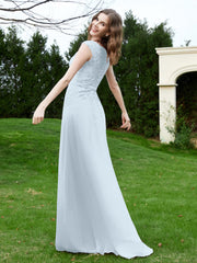 A-Line Chiffon Dress with Flower Appliqued Mist Plus Size