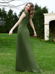 A-Line Chiffon Dress with Flower Appliqued Moss Plus Size