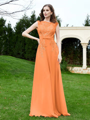 A-Line Chiffon Dress with Flower Appliqued Orange