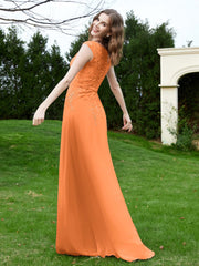 A-Line Chiffon Dress with Flower Appliqued Orange