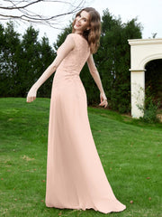 A-Line Chiffon Dress with Flower Appliqued Pearl Pink