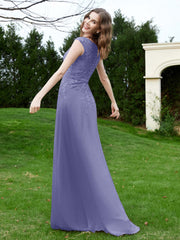 A-Line Chiffon Dress with Flower Appliqued Periwinkle