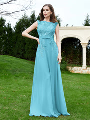 A-Line Chiffon Dress with Flower Appliqued Pool Plus Size