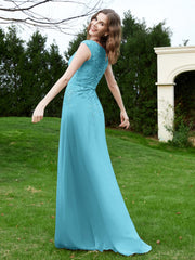 A-Line Chiffon Dress with Flower Appliqued Pool Plus Size