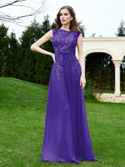 A-Line Chiffon Dress with Flower Appliqued Regency Plus Size