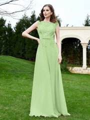 A-Line Chiffon Dress with Flower Appliqued Sage Plus Size