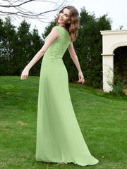 A-Line Chiffon Dress with Flower Appliqued Sage