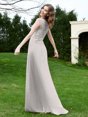 A-Line Chiffon Dress with Flower Appliqued Silver