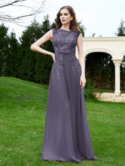 A-Line Chiffon Dress with Flower Appliqued Stormy Plus Size