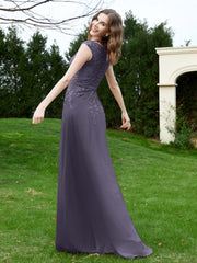 A-Line Chiffon Dress with Flower Appliqued Stormy Plus Size