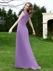 A-Line Chiffon Dress with Flower Appliqued Tahiti Plus Size
