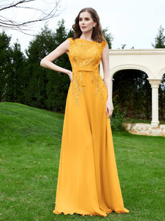 A-Line Chiffon Dress with Flower Appliqued Tangerine