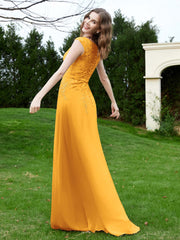 A-Line Chiffon Dress with Flower Appliqued Tangerine Plus Size