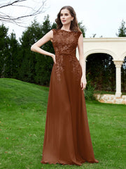 A-Line Chiffon Dress with Flower Appliqued Terracotta