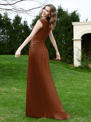 A-Line Chiffon Dress with Flower Appliqued Terracotta Plus Size