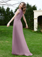A-Line Chiffon Dress with Flower Appliqued Vintage Mauve Plus Size