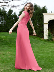 A-Line Chiffon Dress with Flower Appliqued Watermelon Plus Size