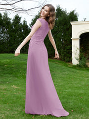 A-Line Chiffon Dress with Flower Appliqued Wisteria