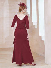 A-line Floor-Length Chiffon Pleated Dress Burgundy