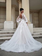 Open Back V-neck Tulle Wedding Dress Black