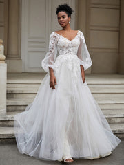 Open Back V-neck Tulle Wedding Dress As Picture