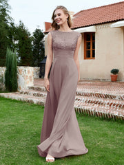 A-Line Chiffon Dress with Illusion Neckline Dusk Plus Size