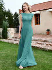 A-Line Chiffon Dress with Illusion Neckline Jade Plus Size