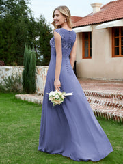 A-Line Chiffon Dress with Illusion Neckline Periwinkle