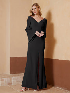 Sheath V-Neck Chiffon Floor-Length Dress Black